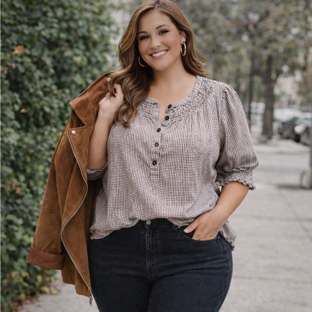 DownEast Black and White Gingham Blouse